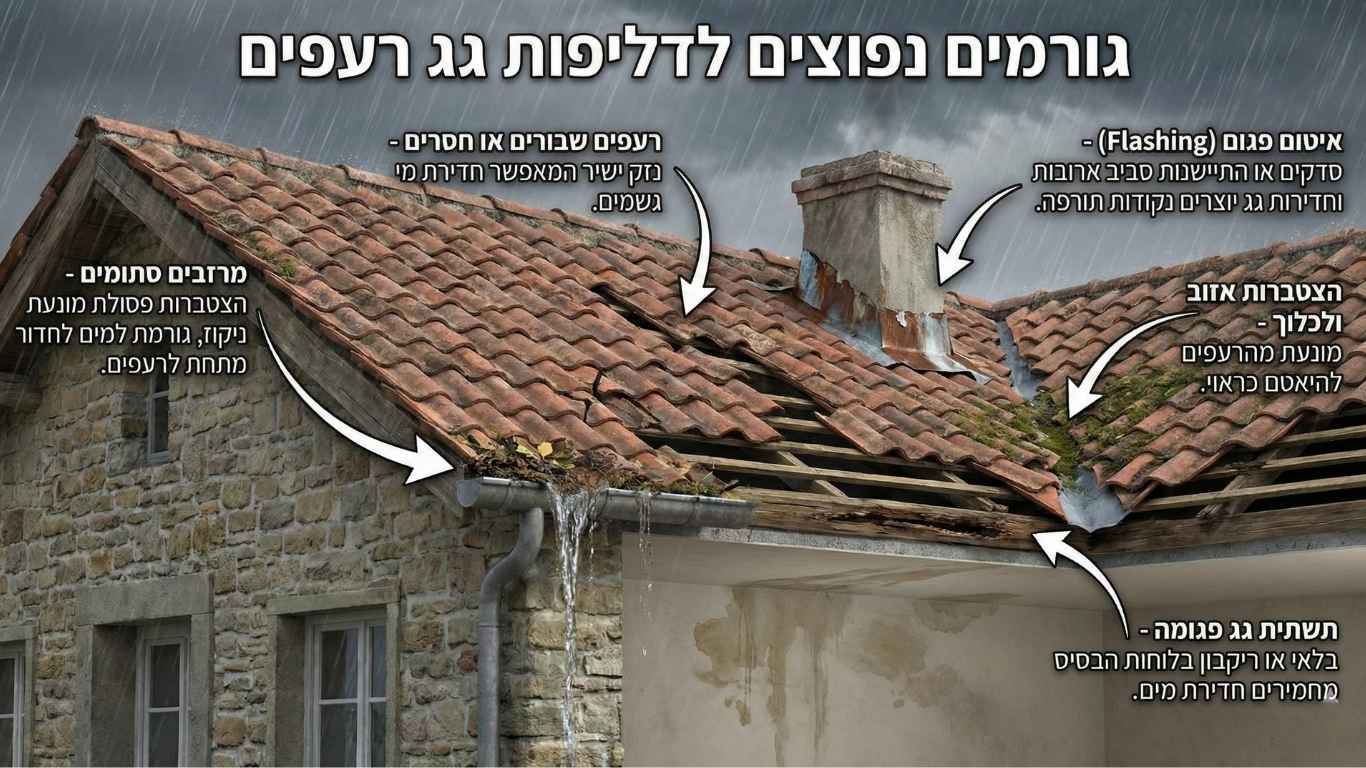 גורמים נפוצים לדליפות גג רעפים