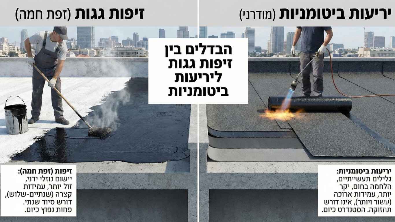 ההבדלים בין זיפות גגות ליריעות ביטומניות