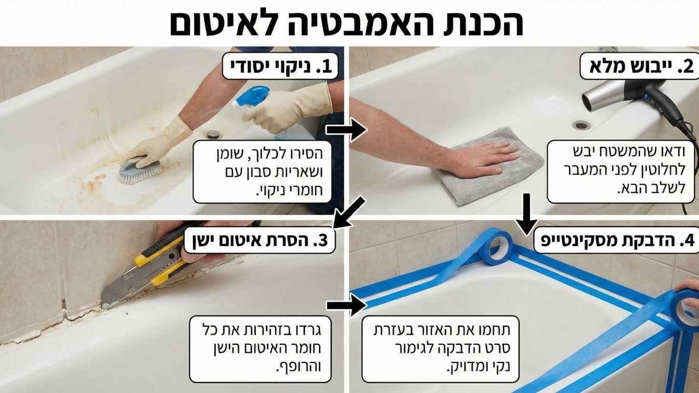 הכנת האמבטיה לפני עבודת האיטום הכנת האמבטיה לפני עבודת האיטום