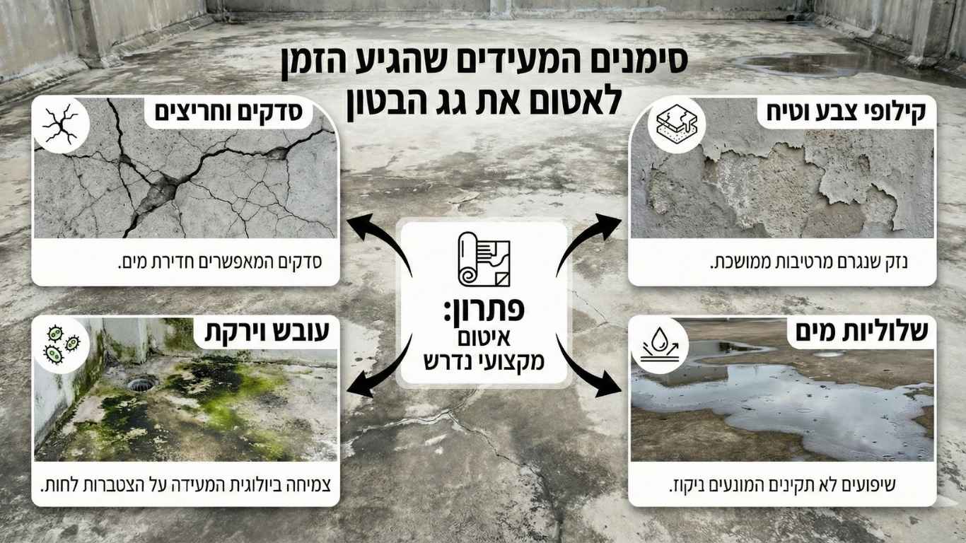 סימנים מעידים שהגיע הזמן לאטום את גג הבטון סימנים מעידים שהגיע הזמן לאטום את גג הבטון